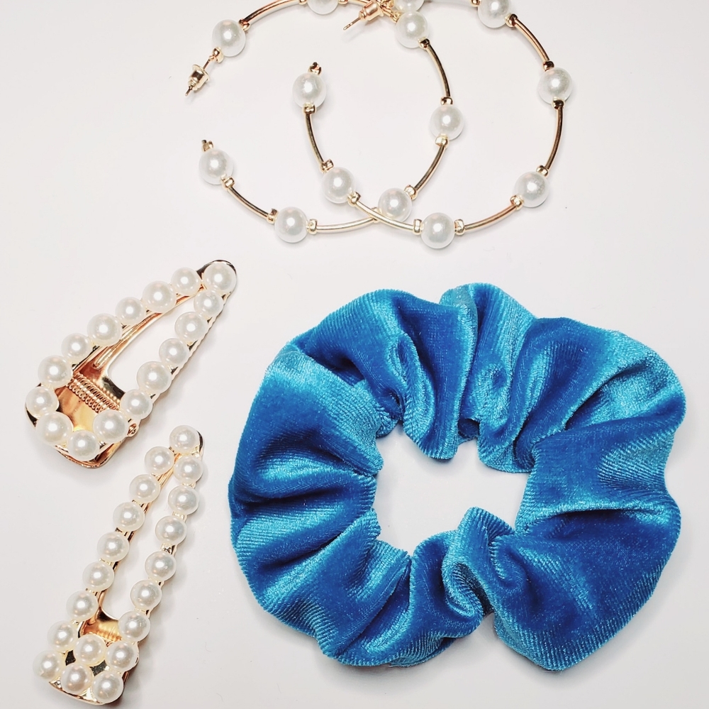 Hand made ocean blue scrunchie.
